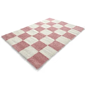 Ruuduline vaip Gordes roosa ja valge